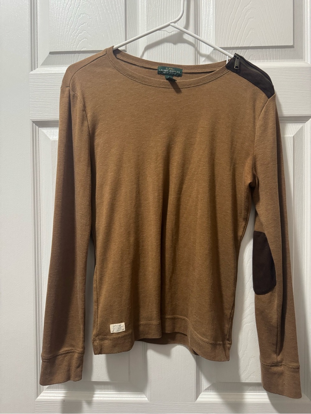 Ralph Lauren Brown Long Sleeve Top with Dark Brown Elbow Patch
